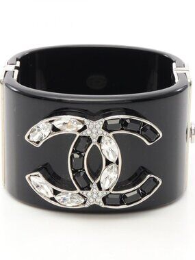 Chanel Bangle CC Logo Silver Black Stainless Steel